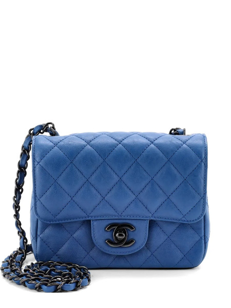  Chanel Pre-owned Borsa A Tracolla Square Classic Single Flap Bag Mini In Pelle Di Agnello Trapuntata - Blu 