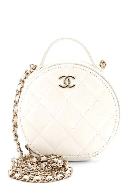  Chanel Pre-owned Borsa A Tracolla Vanity Case Tonda Piccola In Pelle Di Agnello Trapuntata Con Manico Catena - Bianco 