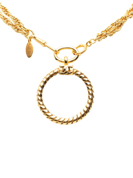  Chanel Pre-owned Collana Placcata Oro Con Doppia Catena E Pendente Cc Loupe Magnifying Glass 1970-1980 