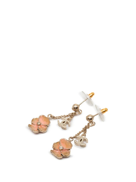  Chanel Pre-owned Orecchini Cc Flower Pendenti Placcati Oro E Smaltati Con Strass E Chiusura A Pressione 2013 - Rosa 