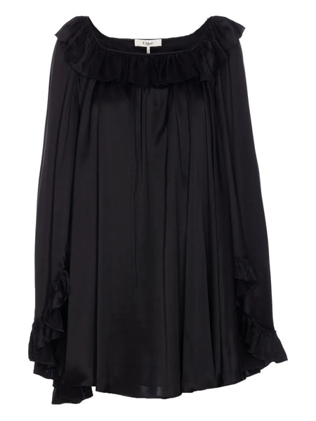  Chloé Abito Con Ruches A Maniche Lunghe - Nero 