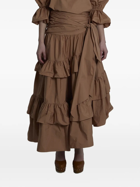  Chloé Gonna Midi A Balze Con Ruches - Marrone 