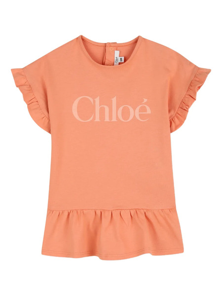  Chloé Kids Abito Con Logo - Arancione 
