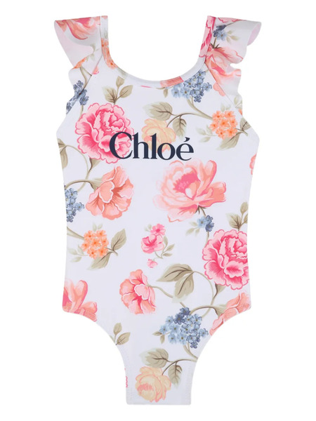 Chloé Kids Costume Da Bagno A Fiori - Bianco 
