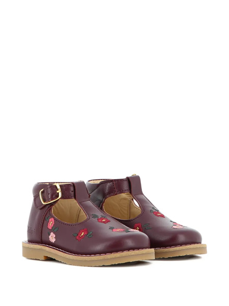 Chloé Kids Floral-embroidered Leather Booties - Rosso 
