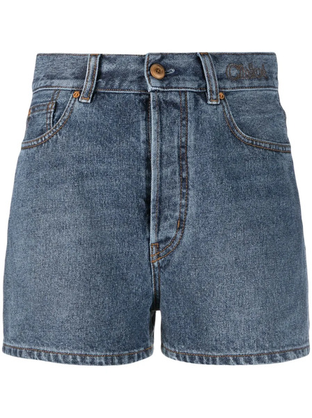  Chloé Shorts Denim A Vita Alta - Blu 