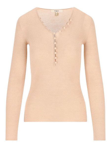  Chloé T-shirt Henley A Coste - Rosa 