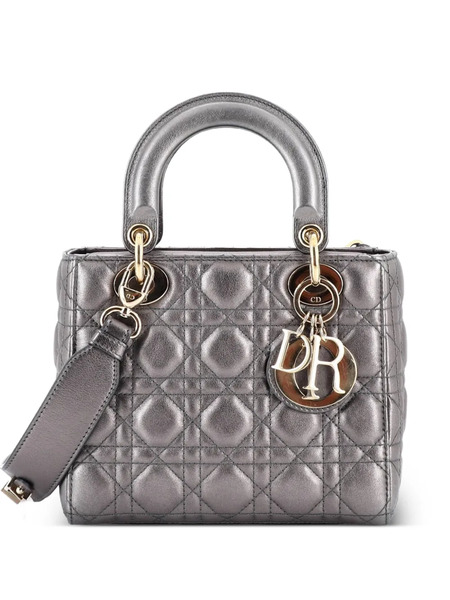  Christian Dior Pre-owned Borsa A Spalla My Abcdior Lady Dior In Pelle Metallizzata Trapuntata Con Motivo Cannage - Grigio 