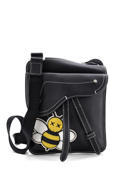  Christian Dior Pre-owned Borsa A Tracolla Kaws Saddle Flat Messenger Bag In Pelle Con Applicazione - Nero 