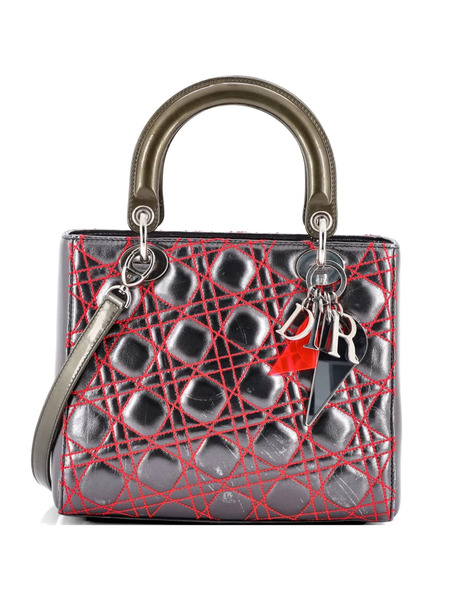  Christian Dior Pre-owned Borsa A Tracolla Lady Dior Anselm Reyle Media Trapuntata In Pelle Con Motivo Cannage - Effetto Metallizzato 