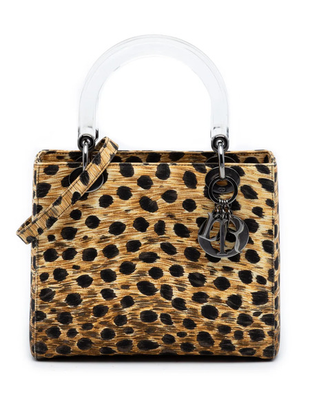  Christian Dior Pre-owned Borsa A Tracolla Lady Dior Media In Tela Con Stampa Leopardata 1999 - Marrone 