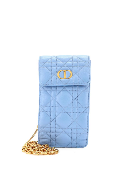  Christian Dior Pre-owned Pouch Per Smartphone Caro In Pelle Di Vitello Trapuntata Con Motivo Cannage E Tracolla A Catena - Blu 