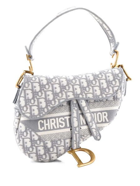  Christian Dior Pre-owned Saddle Handbag Logo Embroidered Oblique Canvas Medium Shoulder Bag - Grigio 