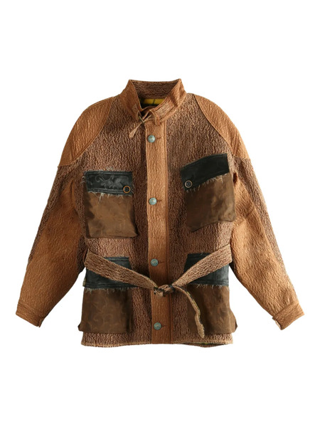  Communs Giacca Con Design Patchwork - Marrone 