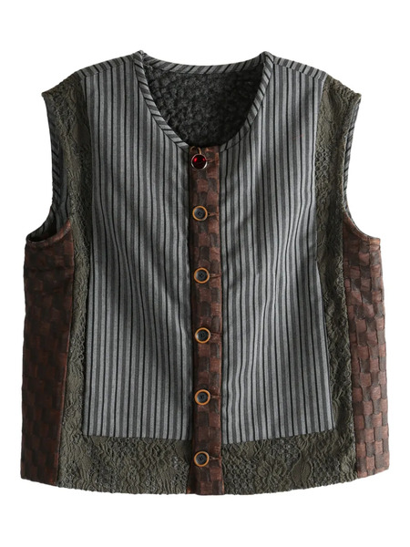  Communs Gilet Con Design Patchwork - Grigio 