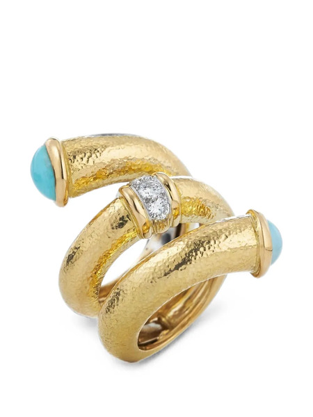  David Webb Turquoise And Diamond Pipe Ring - Oro 