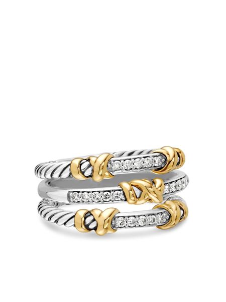 David Yurman Anello Petite Helena Wrap Three Row In Oro Giallo 18kt E Argento Sterling Con Diamanti (12mm) 