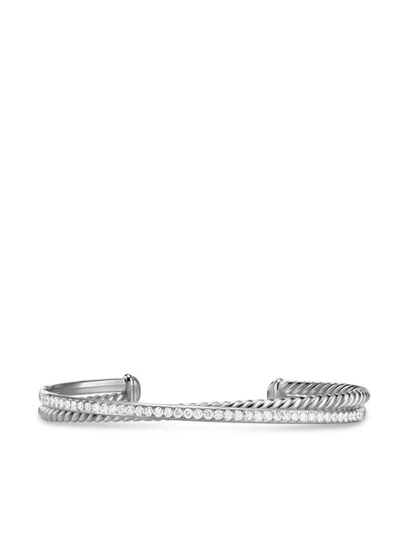  David Yurman Bracciale Crossover Two Row In Argento Sterling Con Diamanti (6mm) 