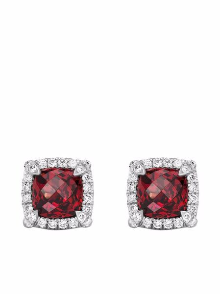  David Yurman Orecchini A Bottone Petite Chatelaine In Argento Sterling Con Granato Rodolite E Diamanti (5mm) 