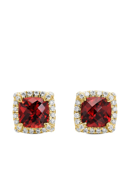  David Yurman Orecchini A Bottone Petite Chatelaine In Oro Giallo 18kt Con Diamanti E Granato (5mm) - Rosso 