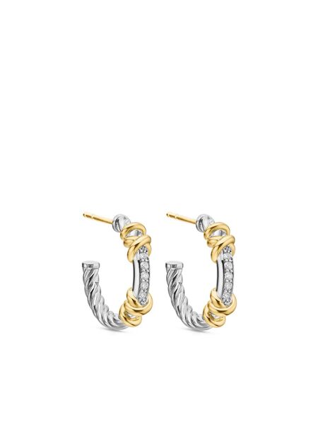  David Yurman Orecchini A Cerchio Petite Helena Wrap In Oro Giallo 18kt E Argento Sterling Con Diamanti 