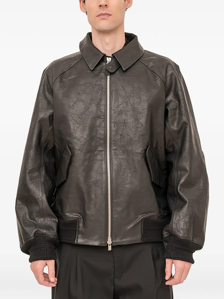  Devoa Giacca In Pelle Con Zip - Nero 