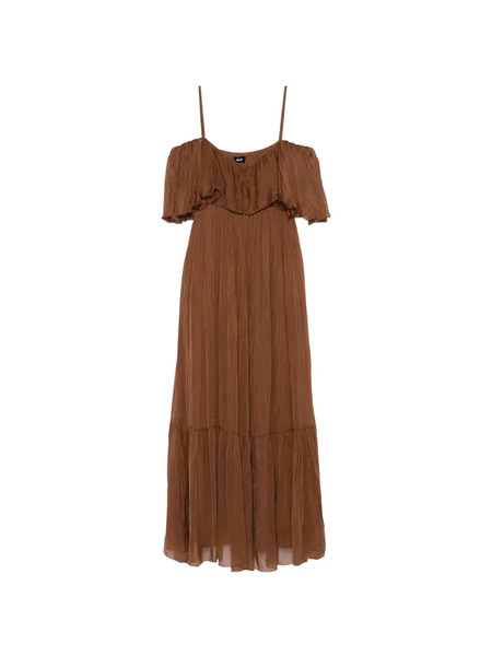  Dixie Abito Lungo In Seta Con Ruches - Marrone 