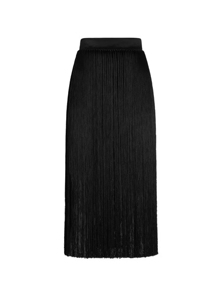  Dolce & Gabbana Gonna Lunga In Raso Con Frange - Nero 