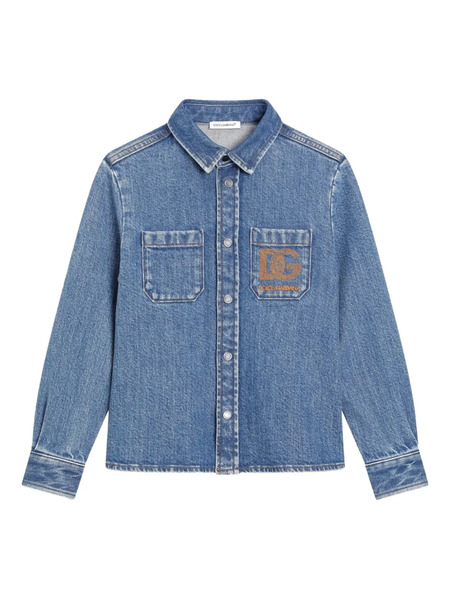  Dolce & Gabbana Kids Camicia Denim Con Logo - Blu 