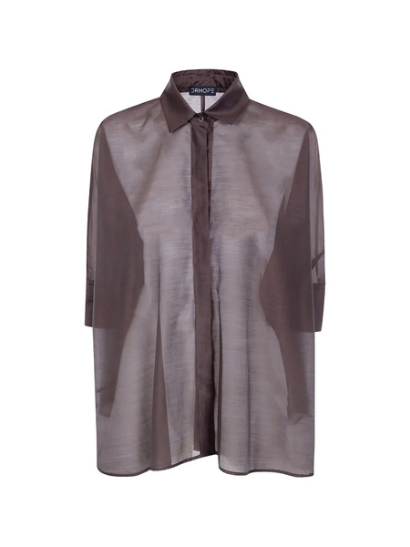  Drhope Camicia Semi Trasparente - Marrone 