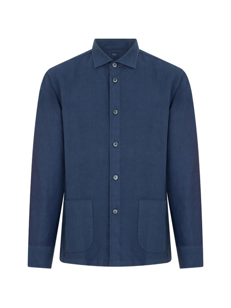  Fedeli Linen Patch-pocket Shirt - Blu 