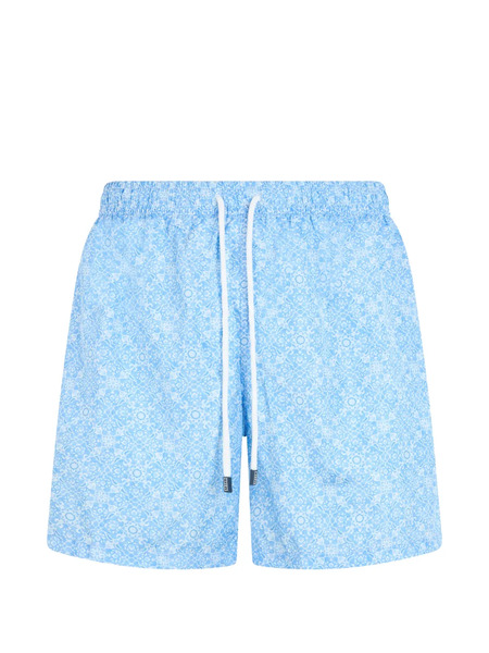  Fedeli Patterned-print Drawstring Swim Shorts - Blu 