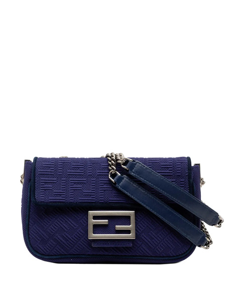  Fendi Pre-owned Borsa A Spalla Baguette Midi Goffrata In Tessuto Tecnico Con Motivo Zucca E Catena 2000-2025 - Blu 