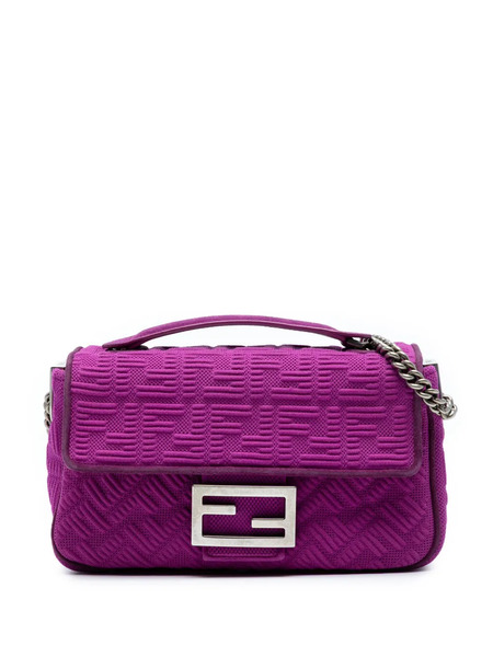  Fendi Pre-owned Borsa A Spalla Baguette Midi Goffrata In Tessuto Tecnico Con Motivo Zucca E Catena 2010-2025 - Viola 