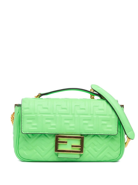  Fendi Pre-owned Borsa A Spalla Baguette Midi In Pelle Con Catena E Motivo Zucca Goffrato 2010-2024 - Verde 