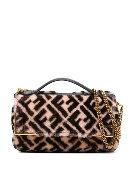  Fendi Pre-owned Borsa A Tracolla Baguette Double F In Shearling Con Motivo Zucca 2010-2025 - Marrone 