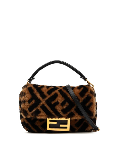  Fendi Pre-owned Borsa A Tracolla Baguette Mini In Shearling Con Motivo Zucca E Catena 2010-2026 - Marrone 