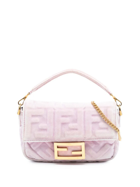  Fendi Pre-owned Borsa A Tracolla Baguette Mini In Velluto Goffrato Con Motivo Zucca 2010-2025 - Rosa 