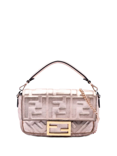  Fendi Pre-owned Borsa A Tracolla Mini In Pelle Goffrata Metallizzata Con Motivo Zucca 2010-2025 - Rosa 