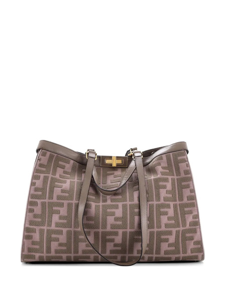  Fendi Pre-owned Borsa Tote Peekaboo X- Media In Tessuto Jacquard E Pelle Con Motivo Zucca - Toni Neutri 