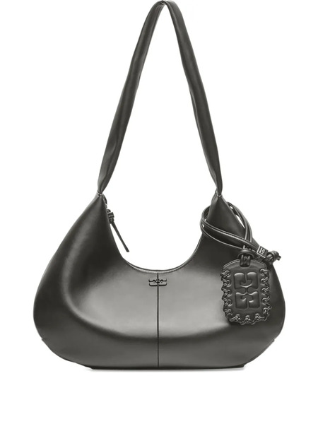  Ganni Borsa A Spalla Media Con Logo - Nero 