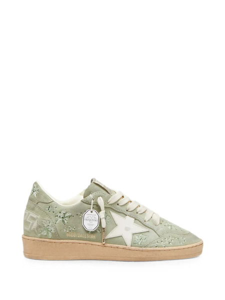  Golden Goose Borsa Tote Ball Star In Pelle Scamosciata Verde Salvia Con Stella Bianca In Pelle E Ricamo A Fiori Swarovski Tono Su Tono 