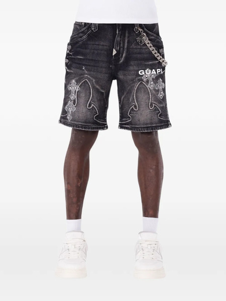  Guapi Shorts Denim Con Strass - Nero 