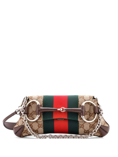 Gucci Pre-owned Borsa A Spalla Horsebit Nm Piccola In Tela Gg Con Decorazione Web E Catena - Marrone 
