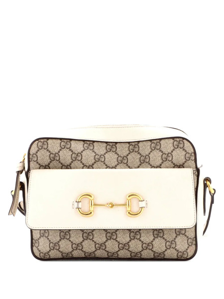  Gucci Pre-owned Borsa A Tracolla Horsebit 1955 Piccola In Tela Cerata Gg E Pelle Con Battente - Toni Neutri 