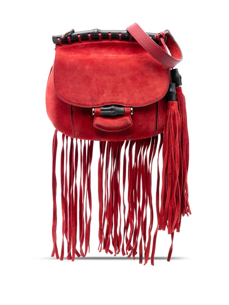  Gucci Pre-owned Borsa A Tracolla Nouveau Piccola In Pelle Con Dettaglio In Bambù E Frange 2016-2025 - Rosso 