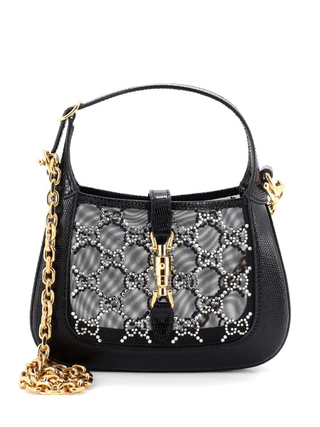  Gucci Pre-owned Borsa Passepartout Jackie 1961 Mini In Pelle Di Lucertola Con Gg Di Cristalli - Nero 