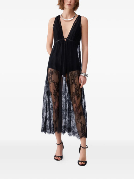  Liu Jo Abito Midi Chantilly Con Scollo A V - Nero 