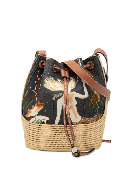  Loewe Pre-owned Borsa A Secchiello Paula's Ibiza Piccola In Tela Con Stampa Mermaid E Coulisse 2020 - Grigio 