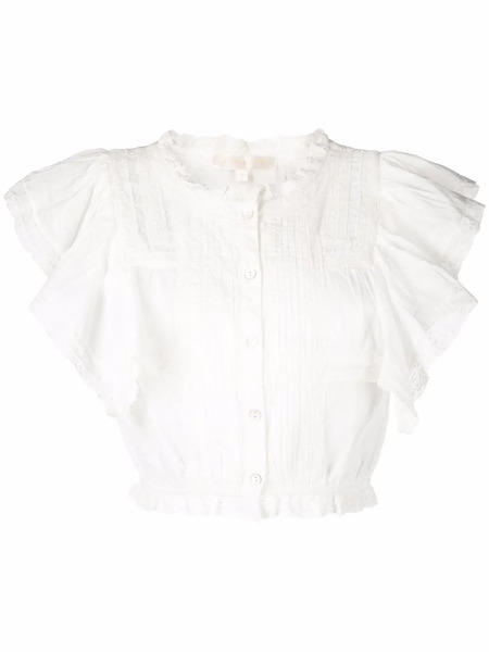  Loveshackfancy Camicia Corta Con Ruches - Bianco 